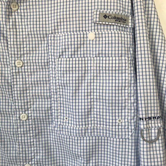 Columbia PFG Men’s L/S Fishing Blue White Check - Picture 3 of 6